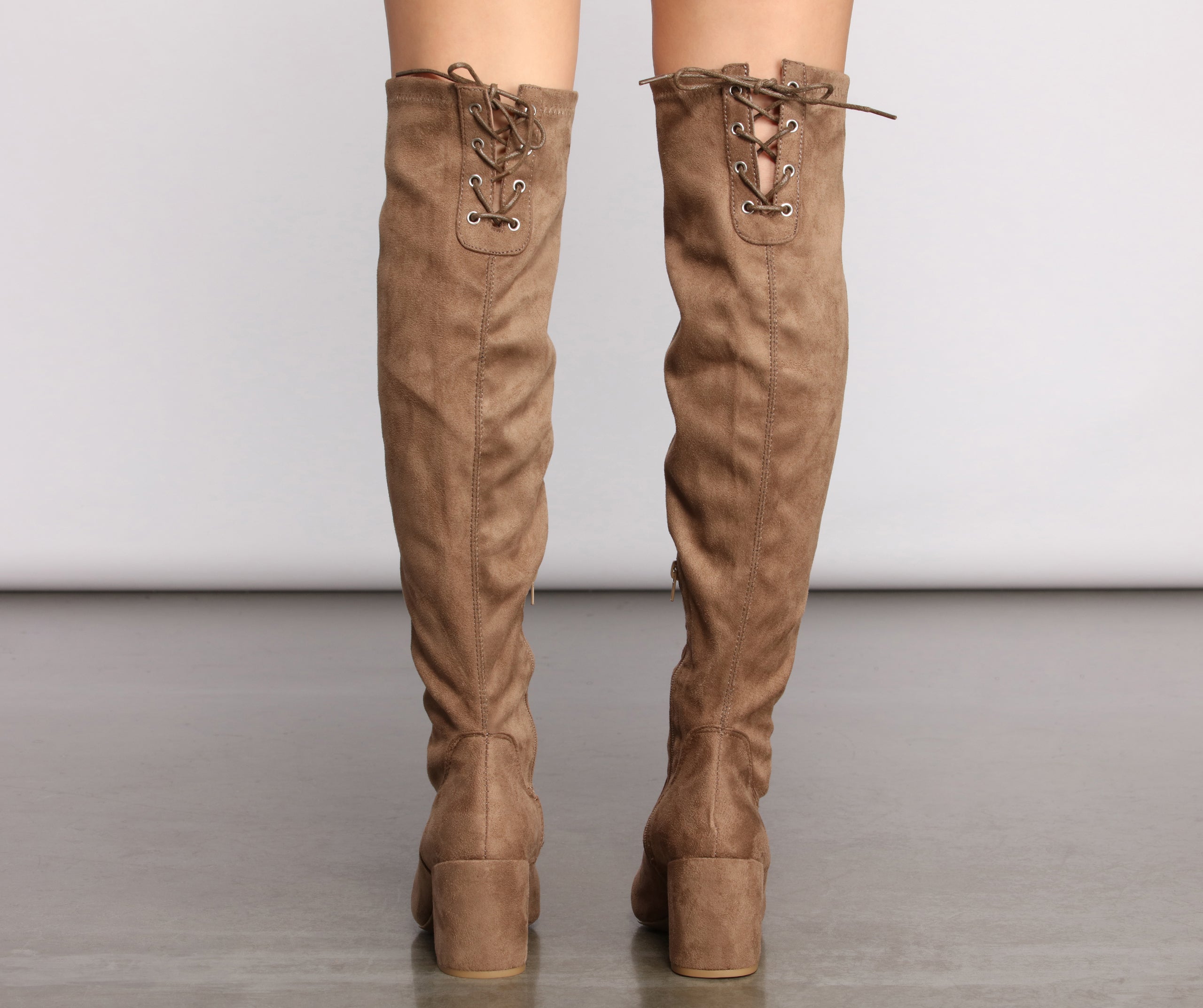 Over The Knee Tie Back Heeled Boots Newgew