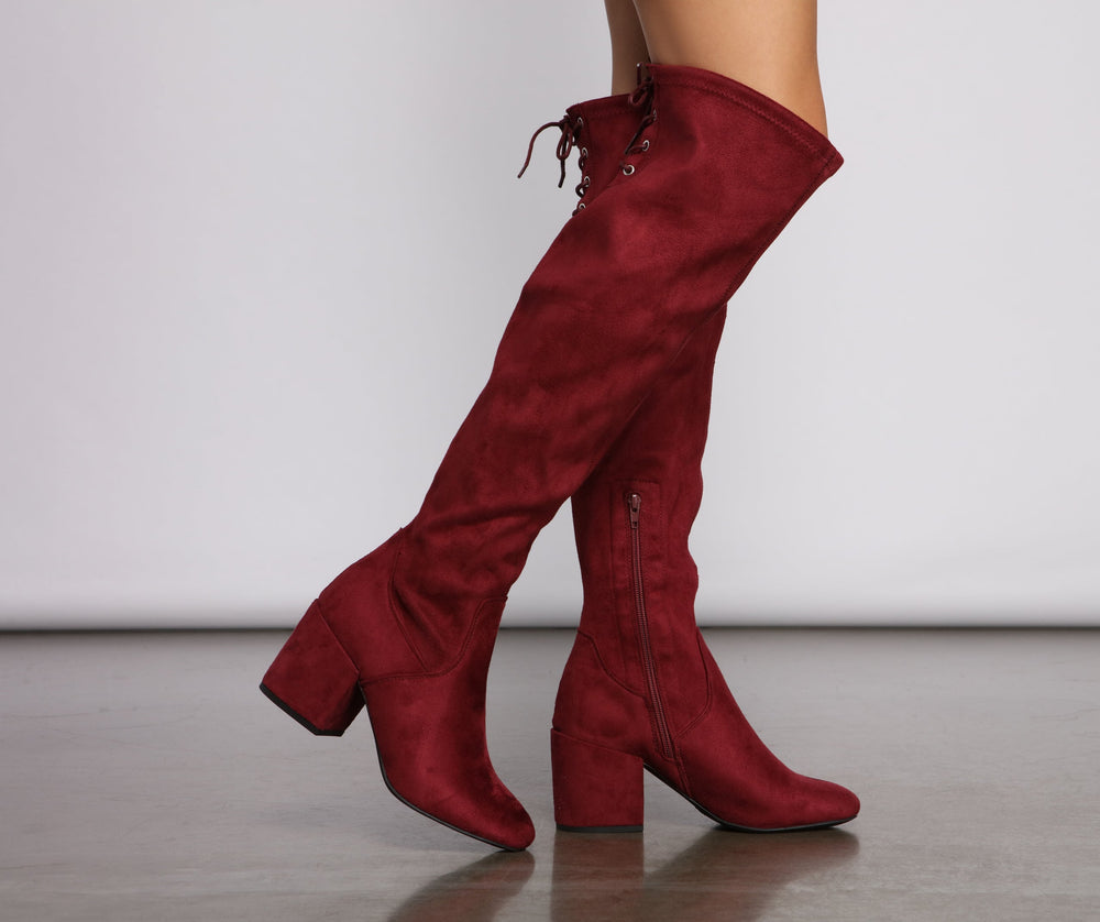 Over The Knee Tie Back Heeled Boots Newgew