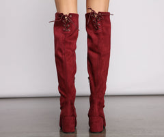 Over The Knee Tie Back Heeled Boots Newgew