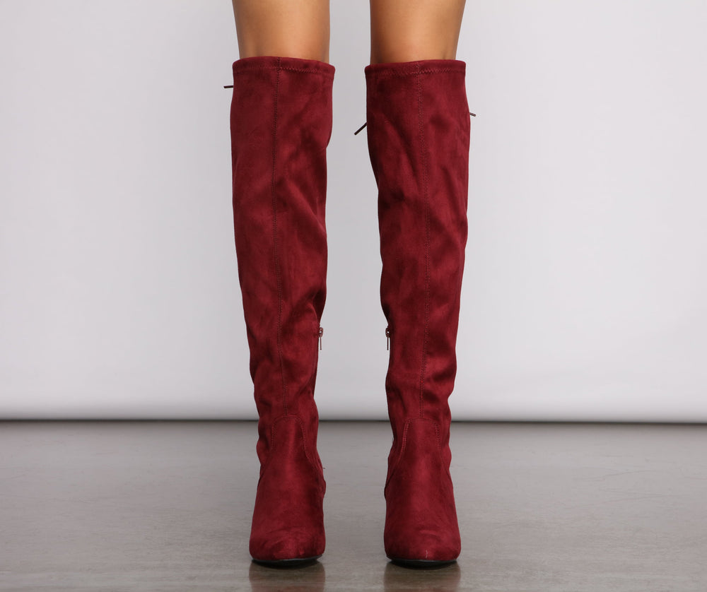 Over The Knee Tie Back Heeled Boots Newgew