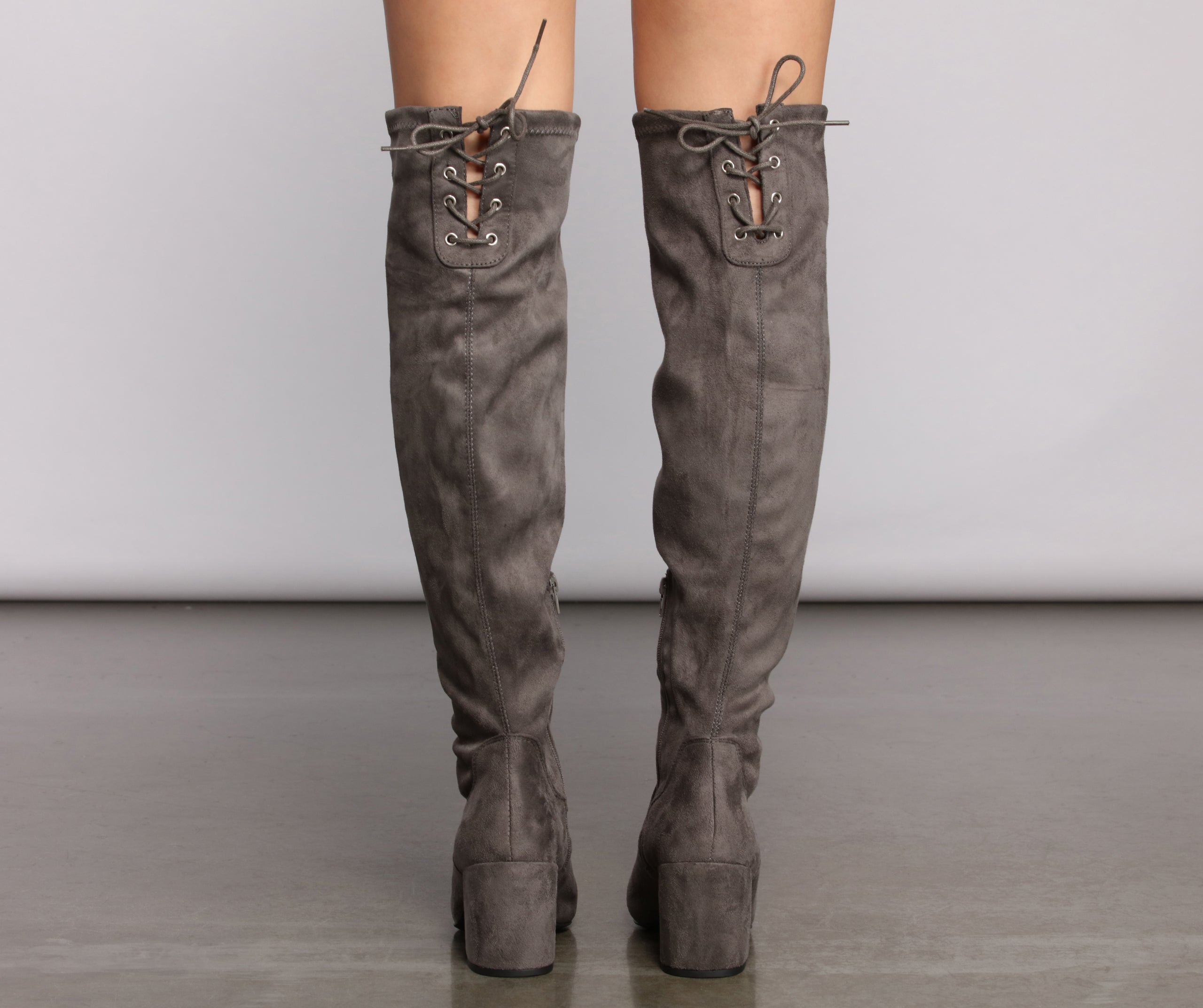 Over The Knee Tie Back Heeled Boots Newgew