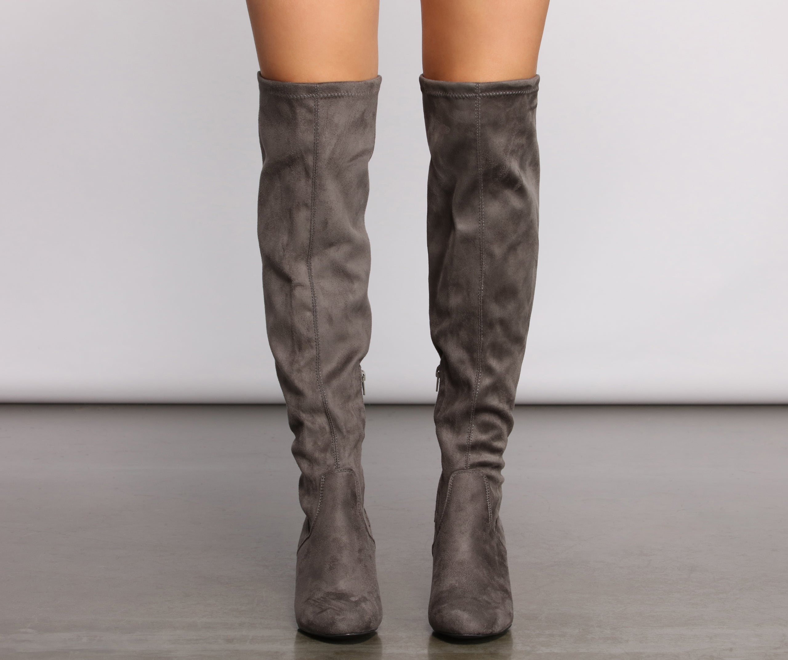 Over The Knee Tie Back Heeled Boots Newgew