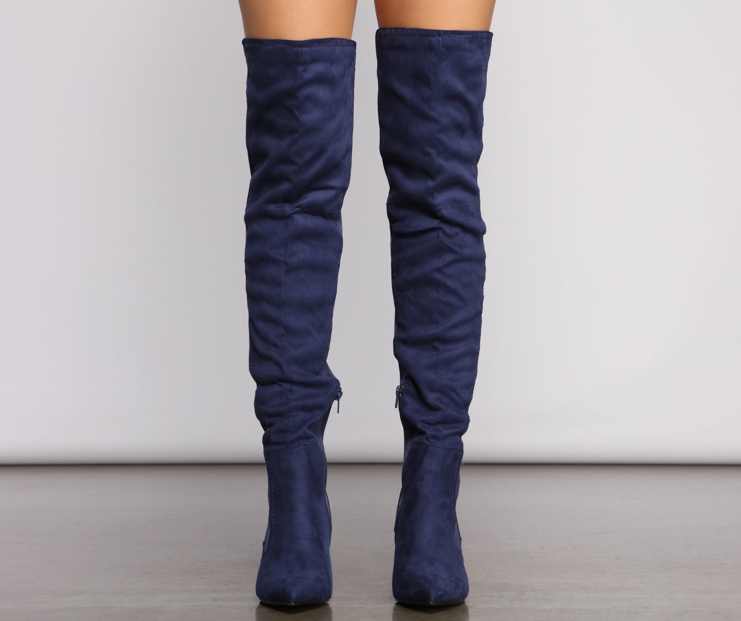 Faux Suede Over The Knee Block Heel Boots Newgew