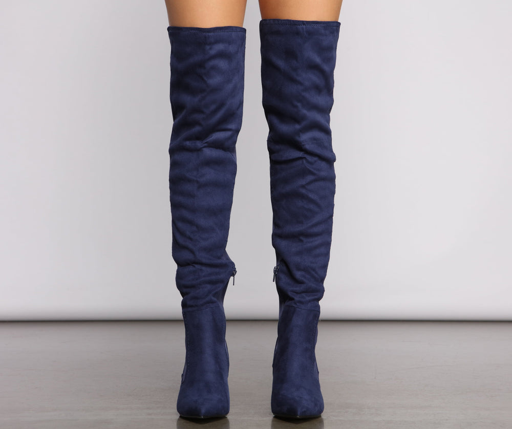 Faux Suede Over The Knee Block Heel Boots Newgew