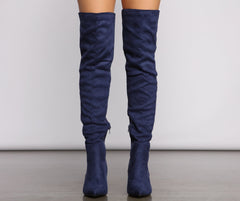 Faux Suede Over The Knee Block Heel Boots Newgew
