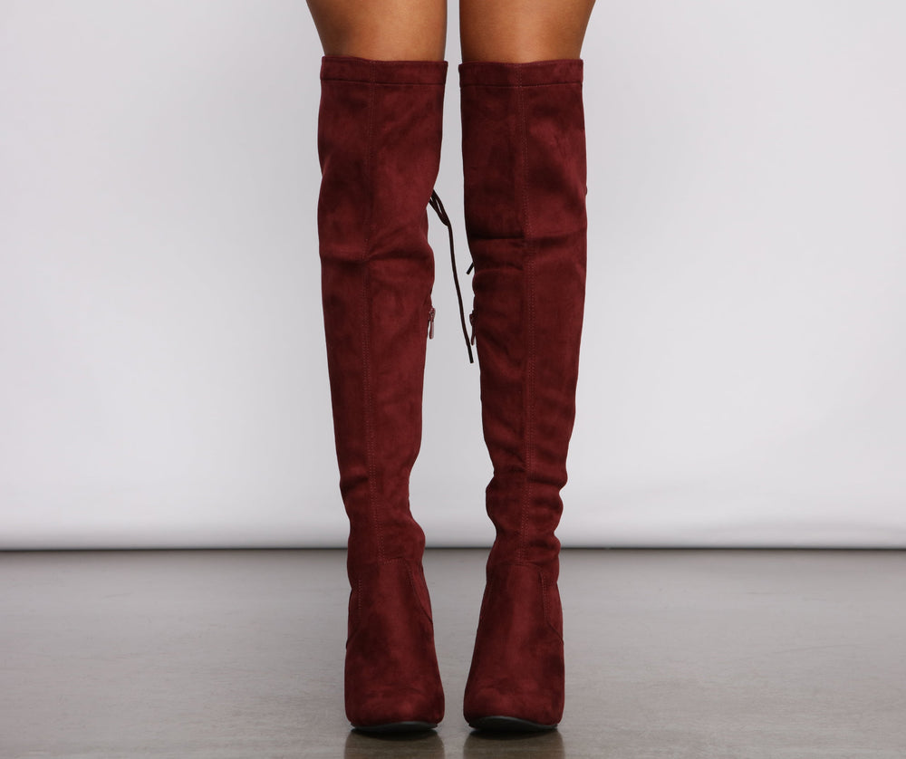 Lace Back Over The Knee Block Heeled Boots Newgew