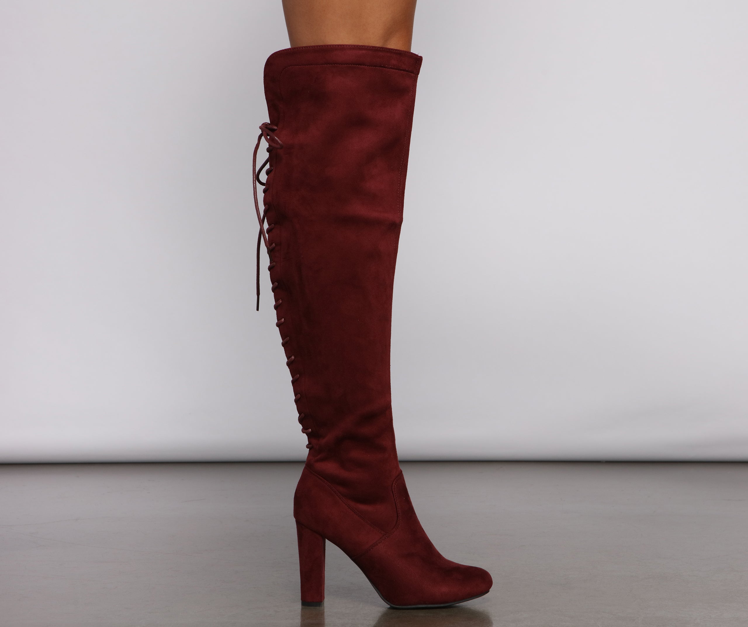 Lace Back Over The Knee Block Heeled Boots Newgew