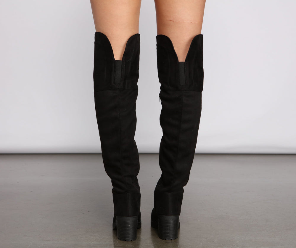 Faux Suede Over The Knee Lug Sole Boots Newgew