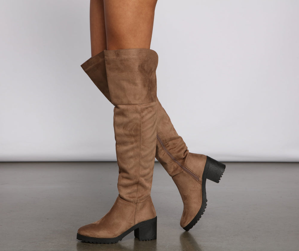 Faux Suede Over The Knee Lug Sole Boots Newgew