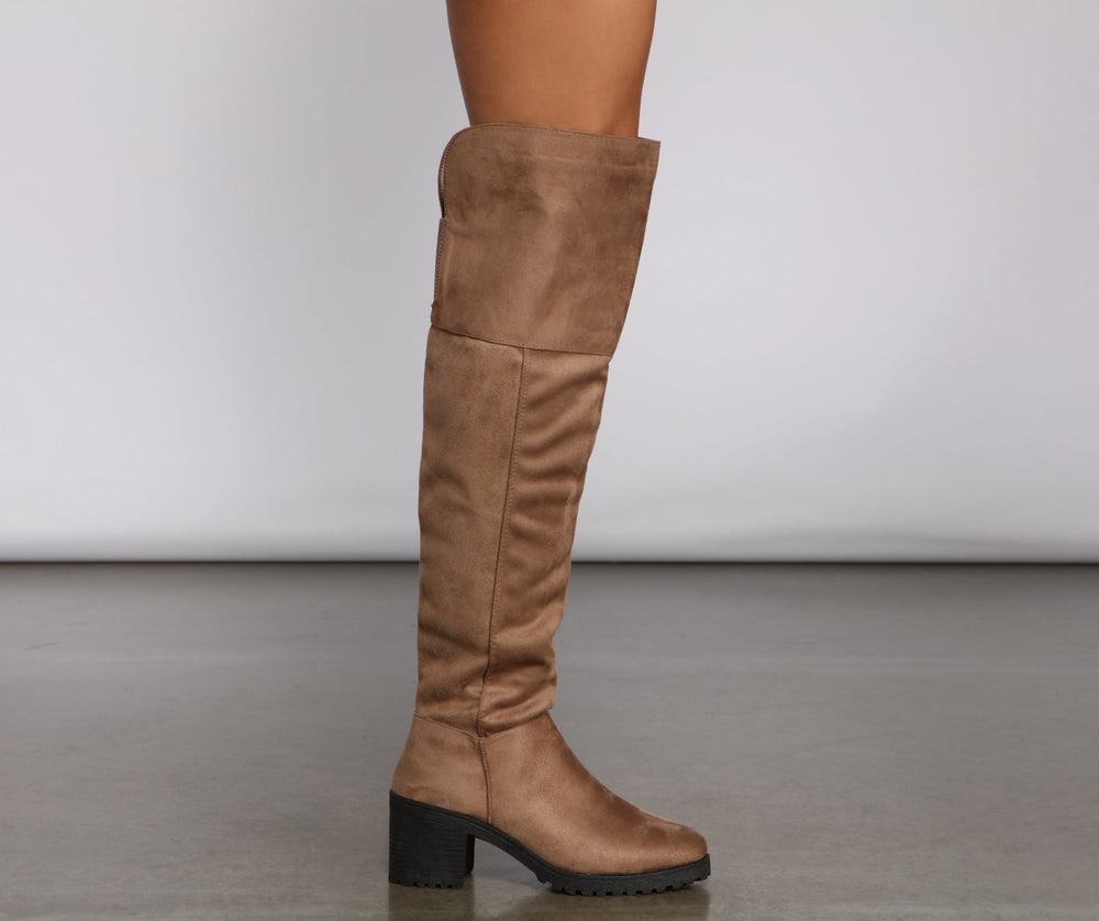 Faux Suede Over The Knee Lug Sole Boots Newgew