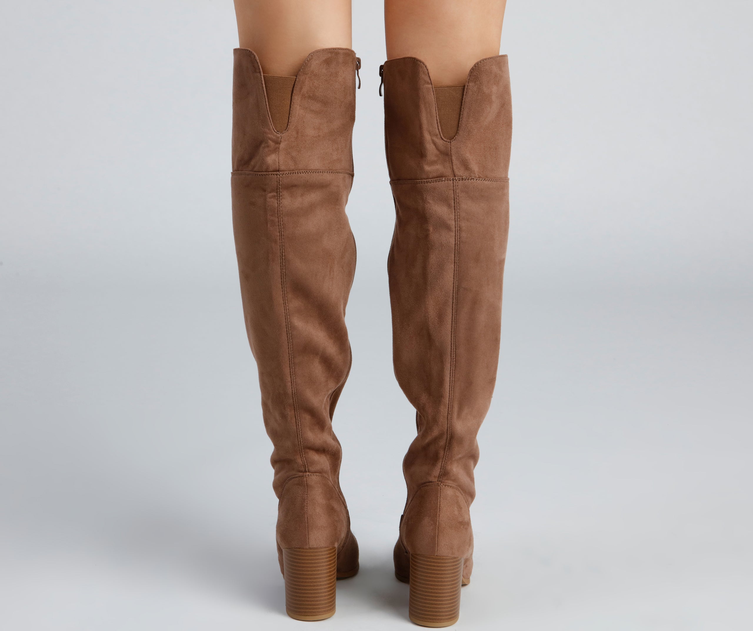 High Fashion Faux Suede Stacked Heel Boots Newgew