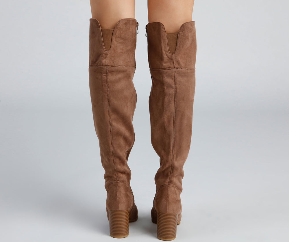 High Fashion Faux Suede Stacked Heel Boots Newgew