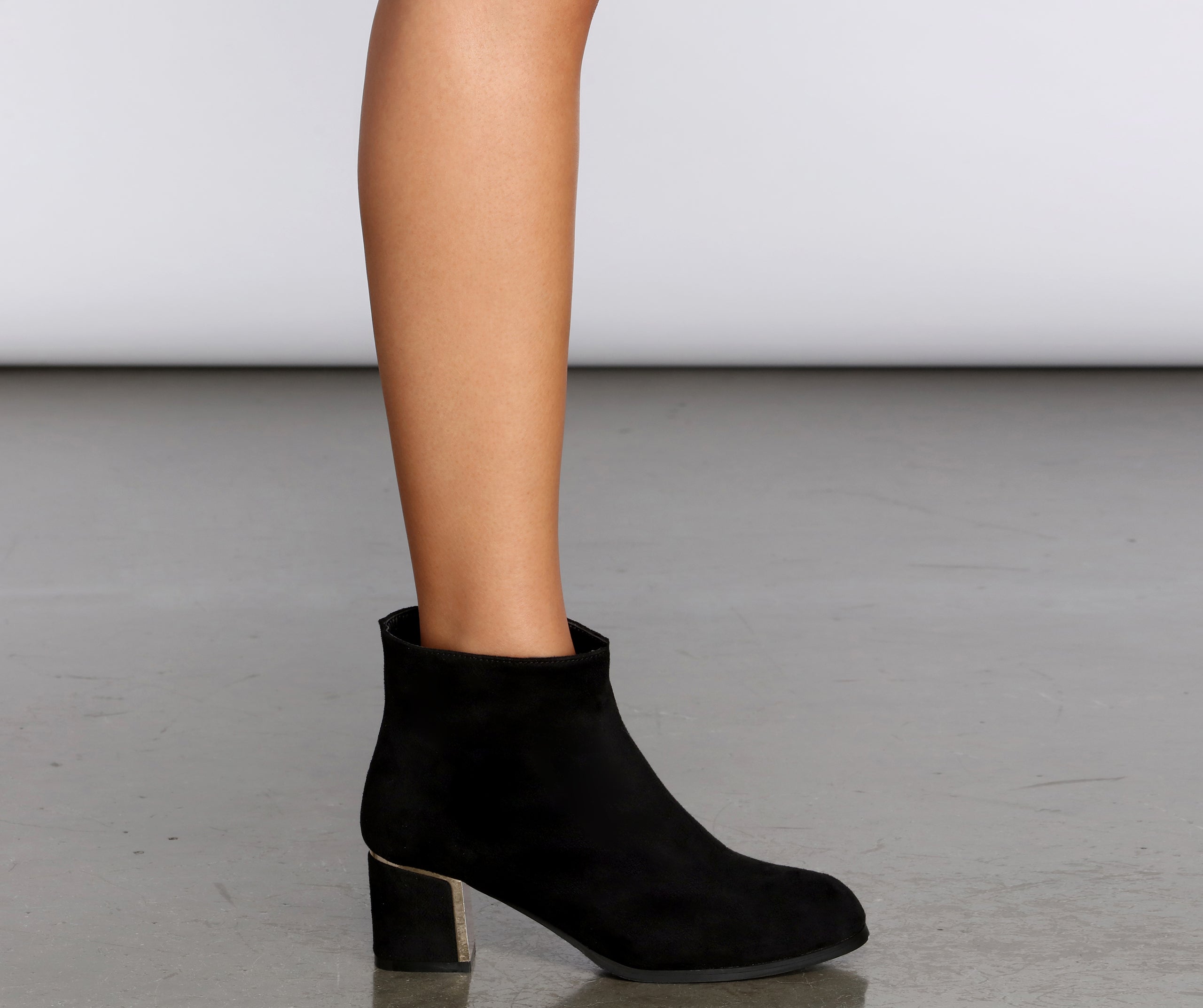 Gold Trim Faux Suede Booties Newgew
