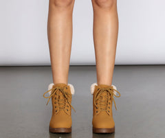 Snow Day Faux Fur Trim Combat Boots Newgew