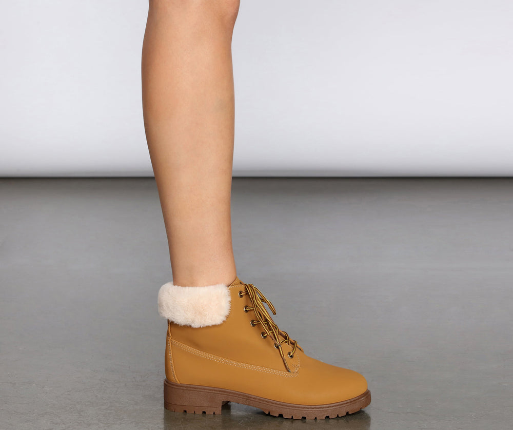 Snow Day Faux Fur Trim Combat Boots Newgew