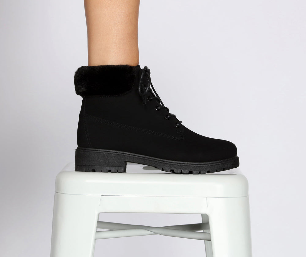 Snow Day Faux Fur Trim Combat Boots Newgew