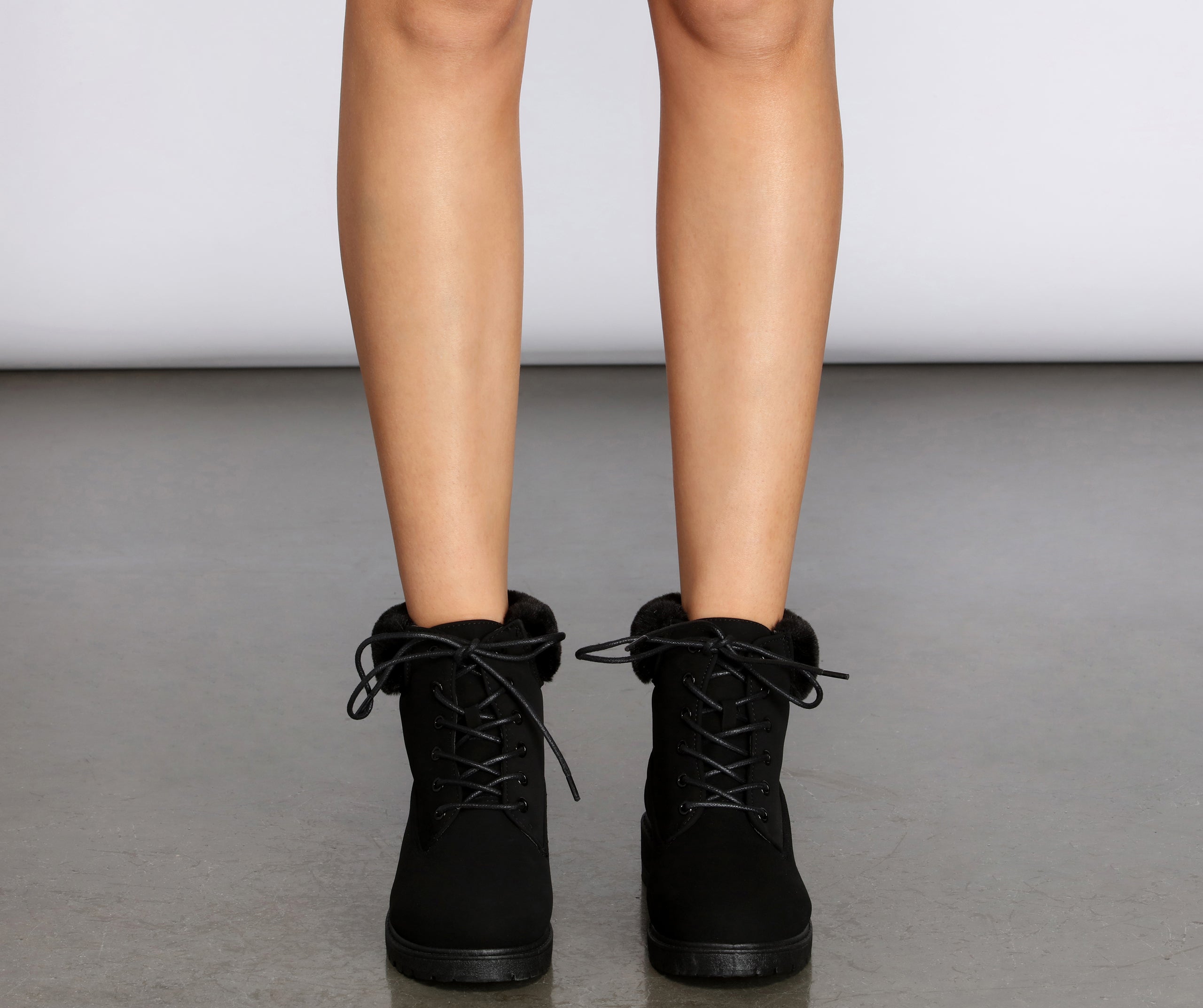 Snow Day Faux Fur Trim Combat Boots Newgew