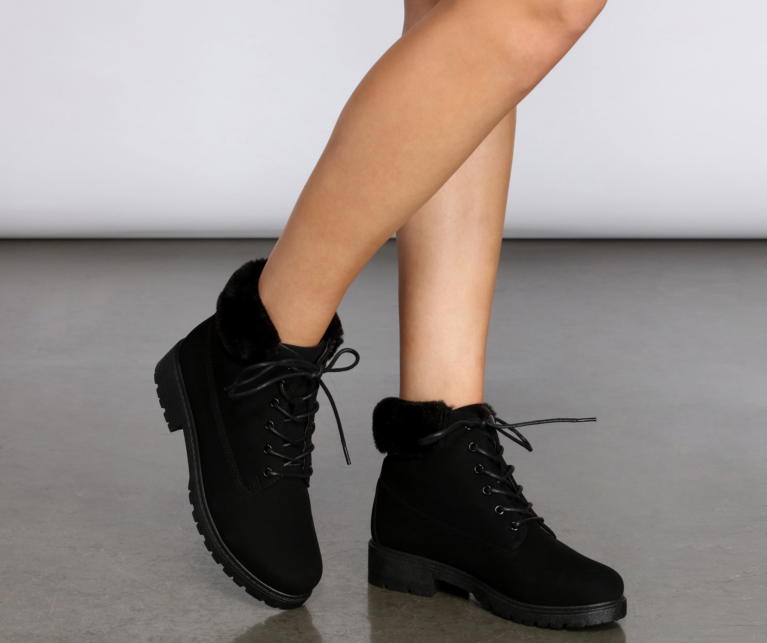 Snow Day Faux Fur Trim Combat Boots Newgew