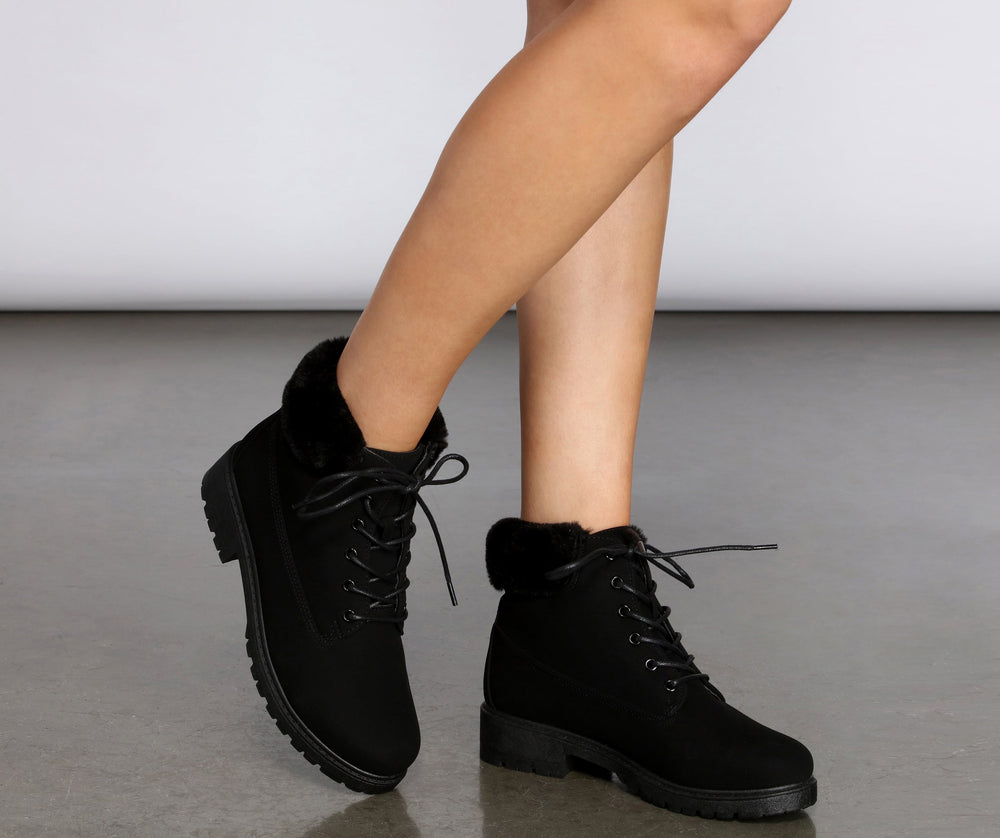 Snow Day Faux Fur Trim Combat Boots Newgew