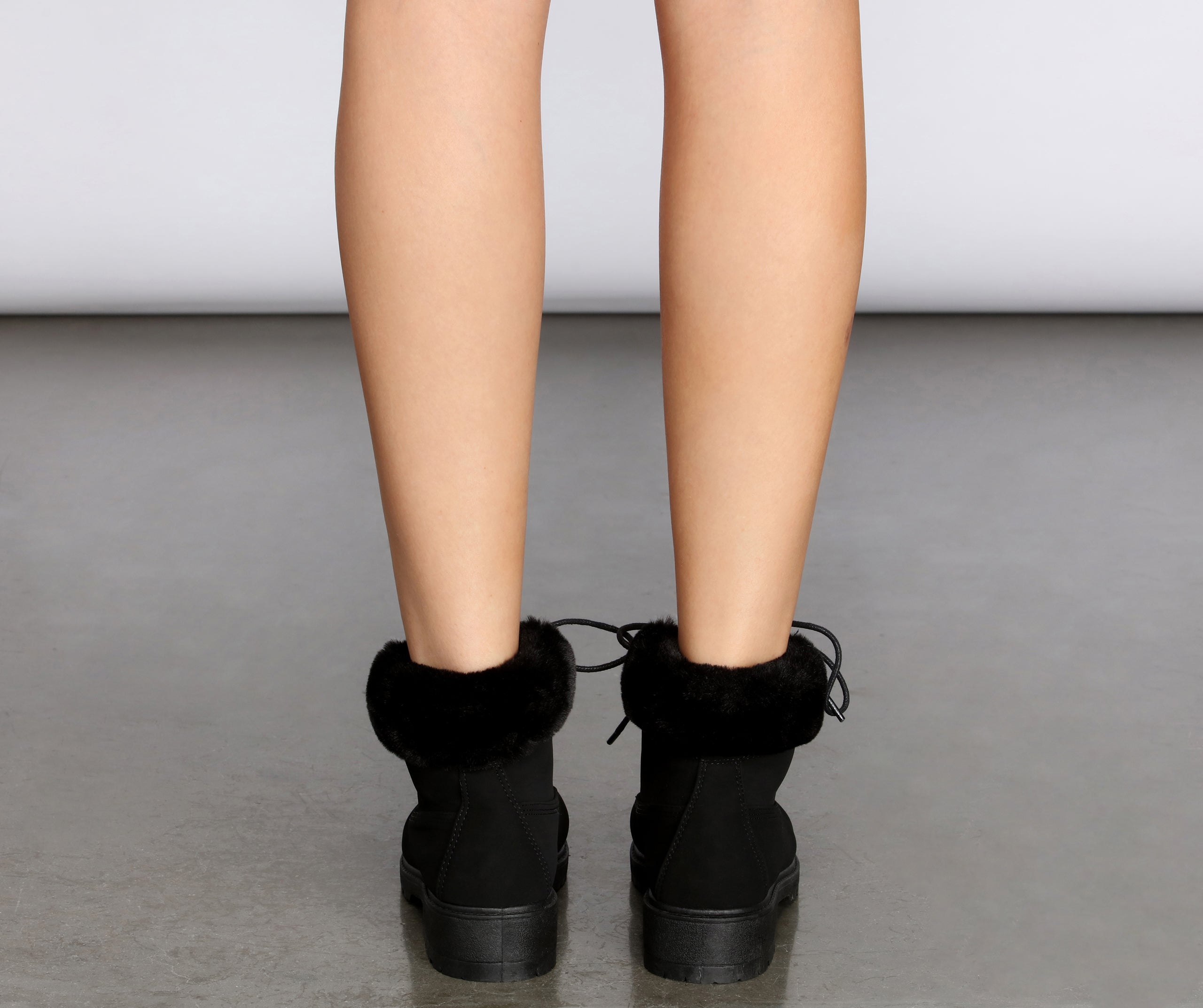 Snow Day Faux Fur Trim Combat Boots Newgew