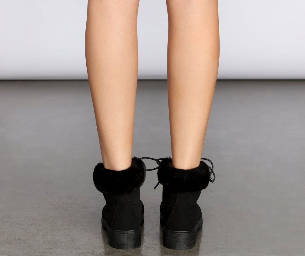 Snow Day Faux Fur Trim Combat Boots Newgew