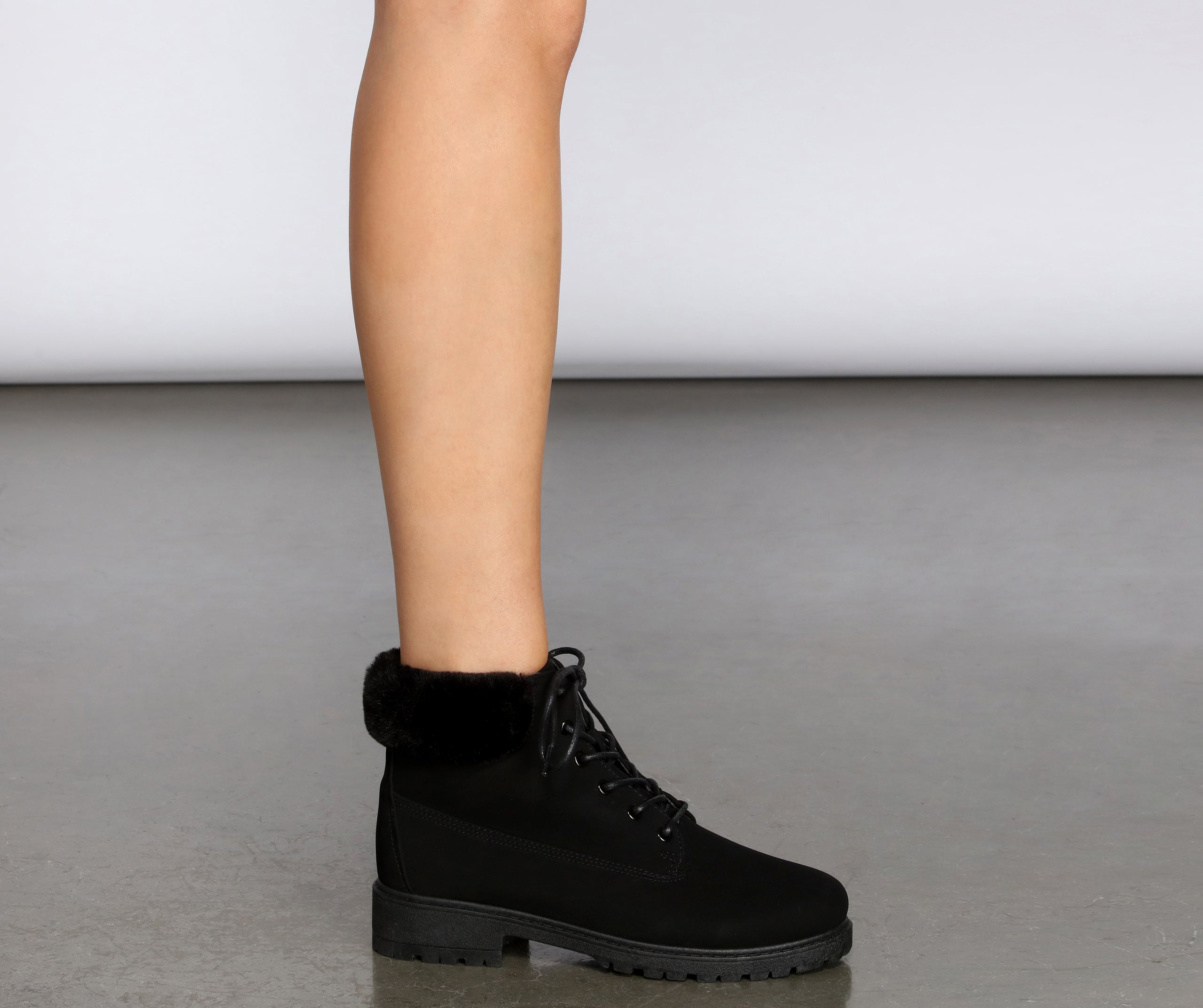 Snow Day Faux Fur Trim Combat Boots Newgew