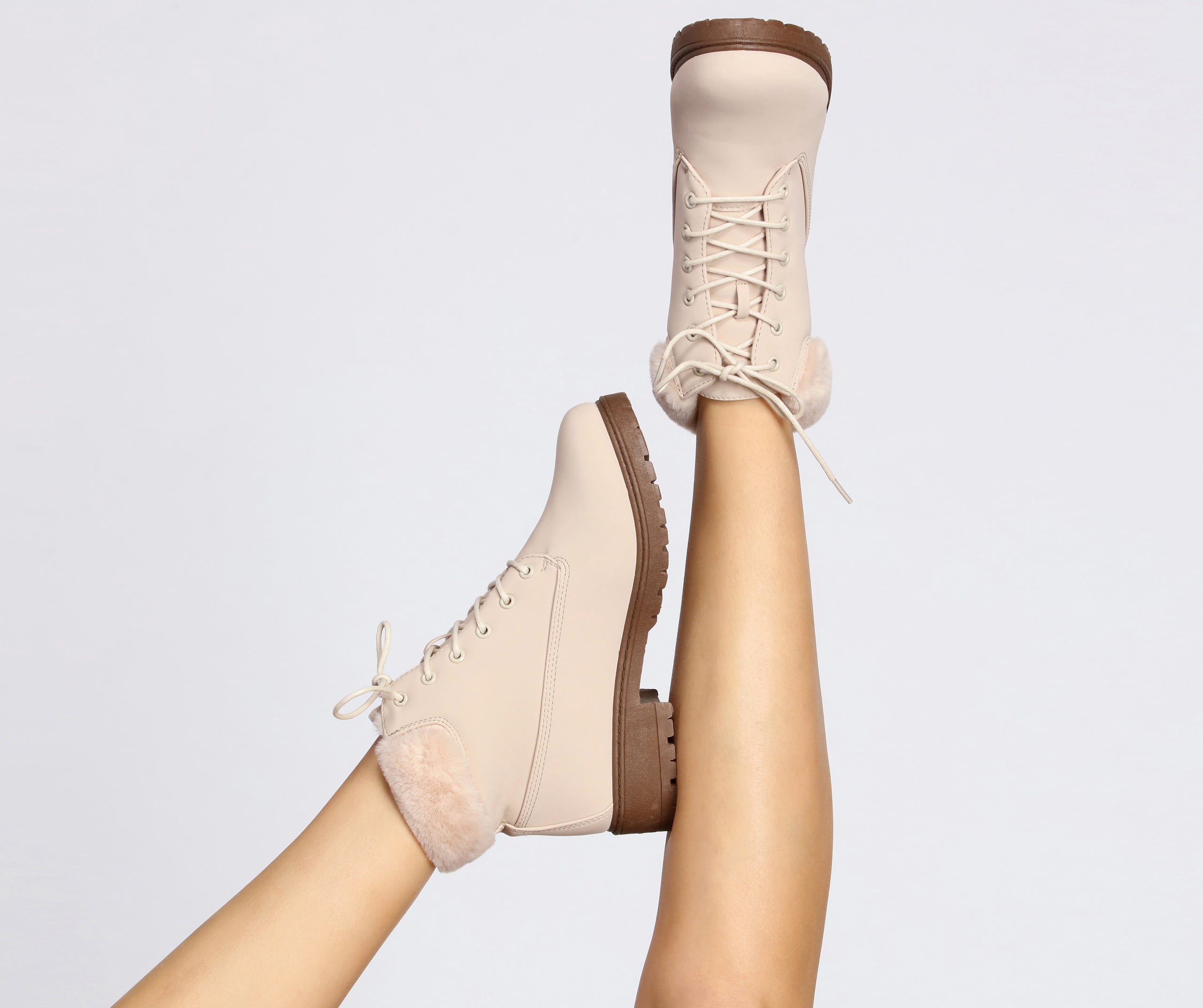 Snow Day Faux Fur Trim Combat Boots Newgew