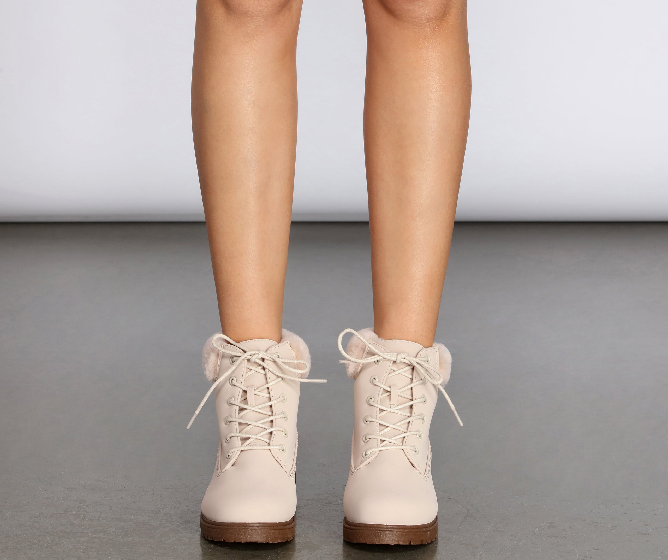 Snow Day Faux Fur Trim Combat Boots Newgew