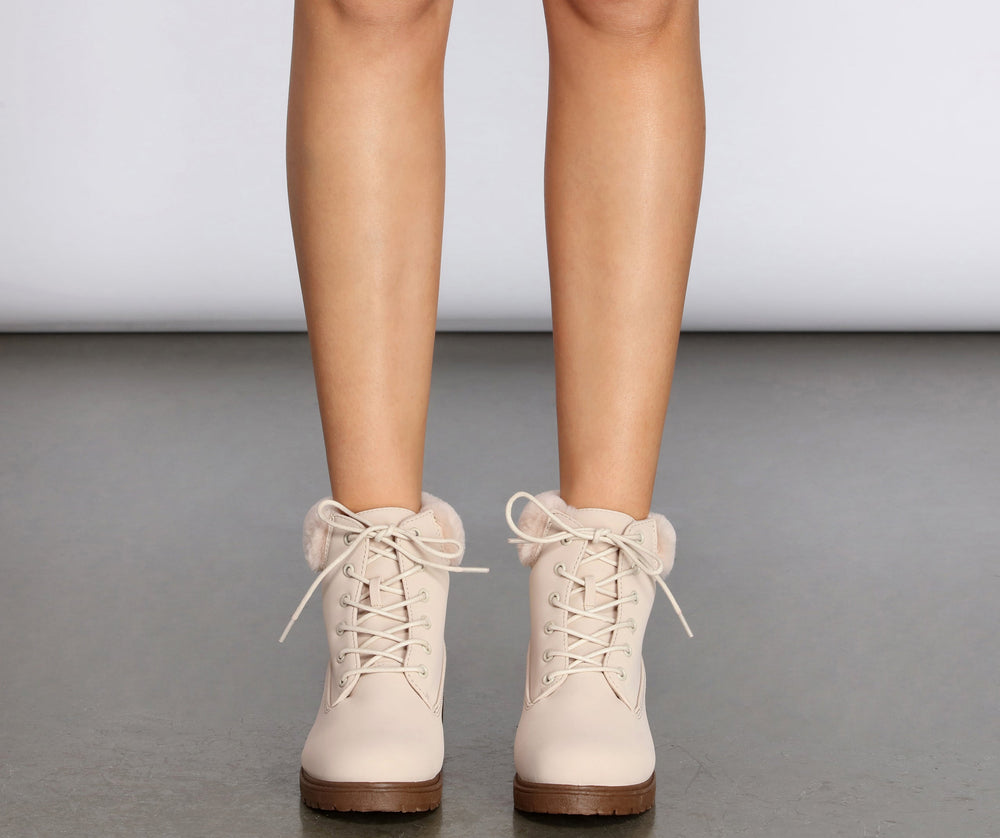 Snow Day Faux Fur Trim Combat Boots Newgew
