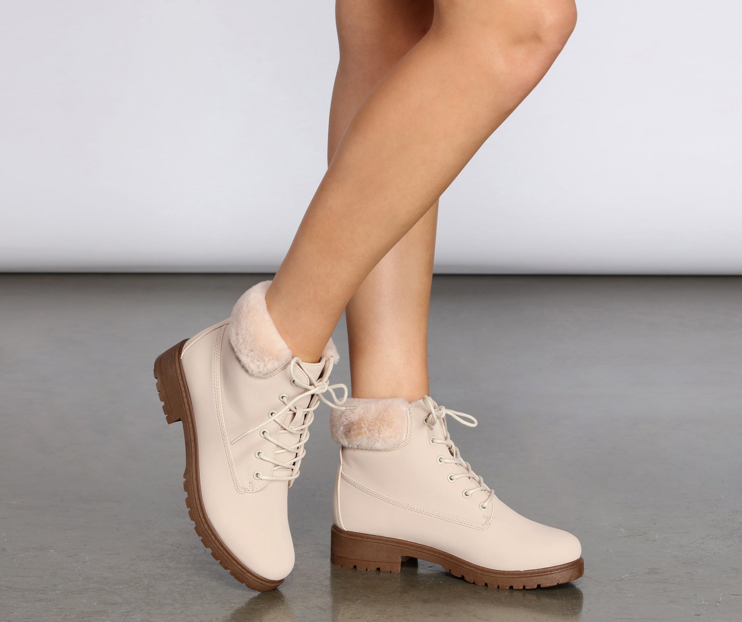 Snow Day Faux Fur Trim Combat Boots Newgew