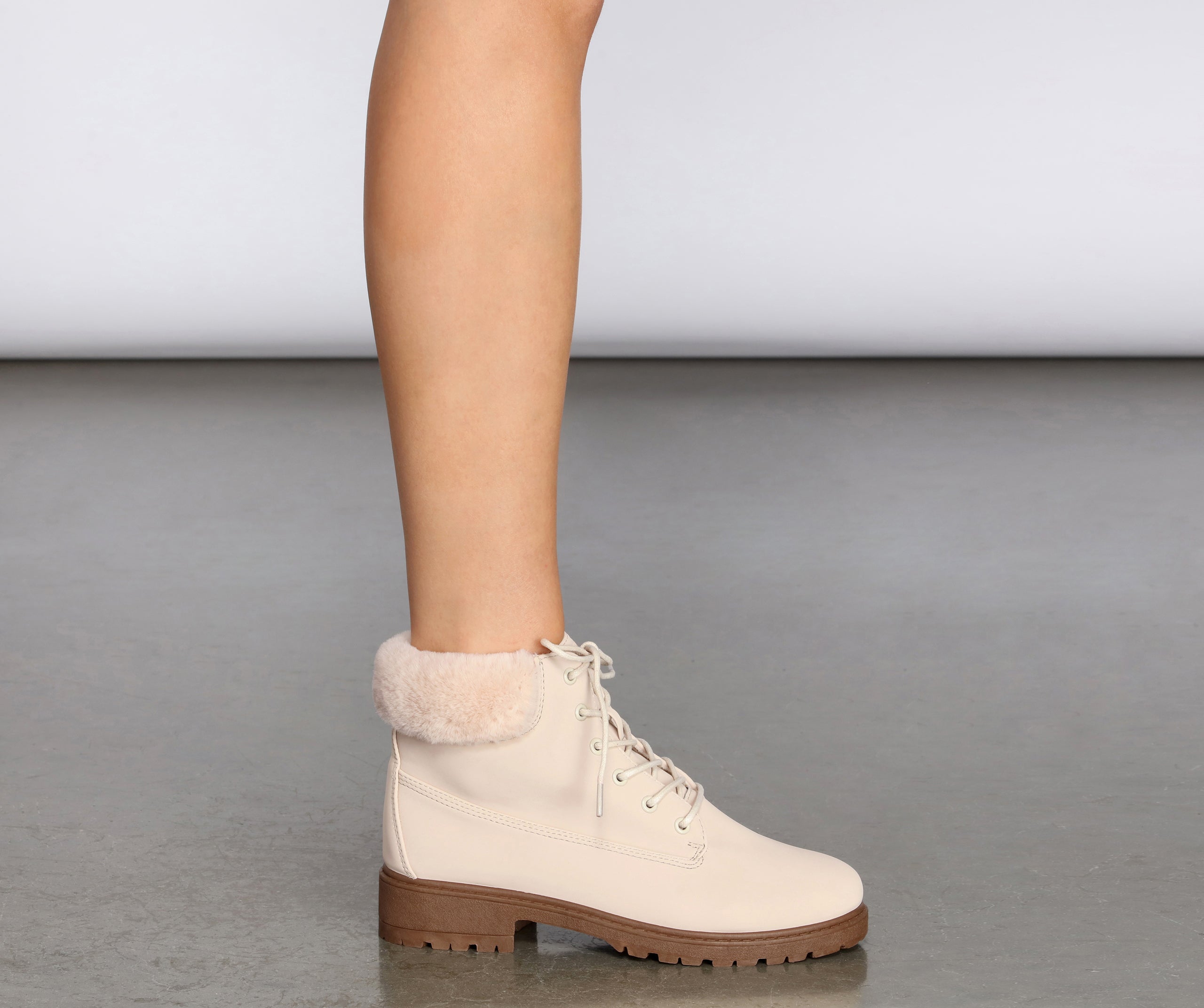 Snow Day Faux Fur Trim Combat Boots Newgew