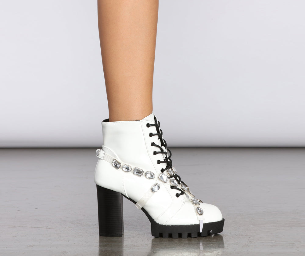 Gemstone Babe Faux Leather Lug Boots Newgew