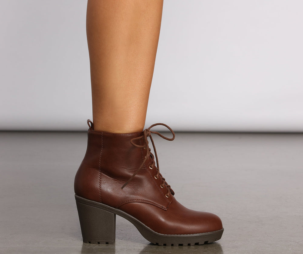 Lace Up Faux Leather Lug Booties Newgew