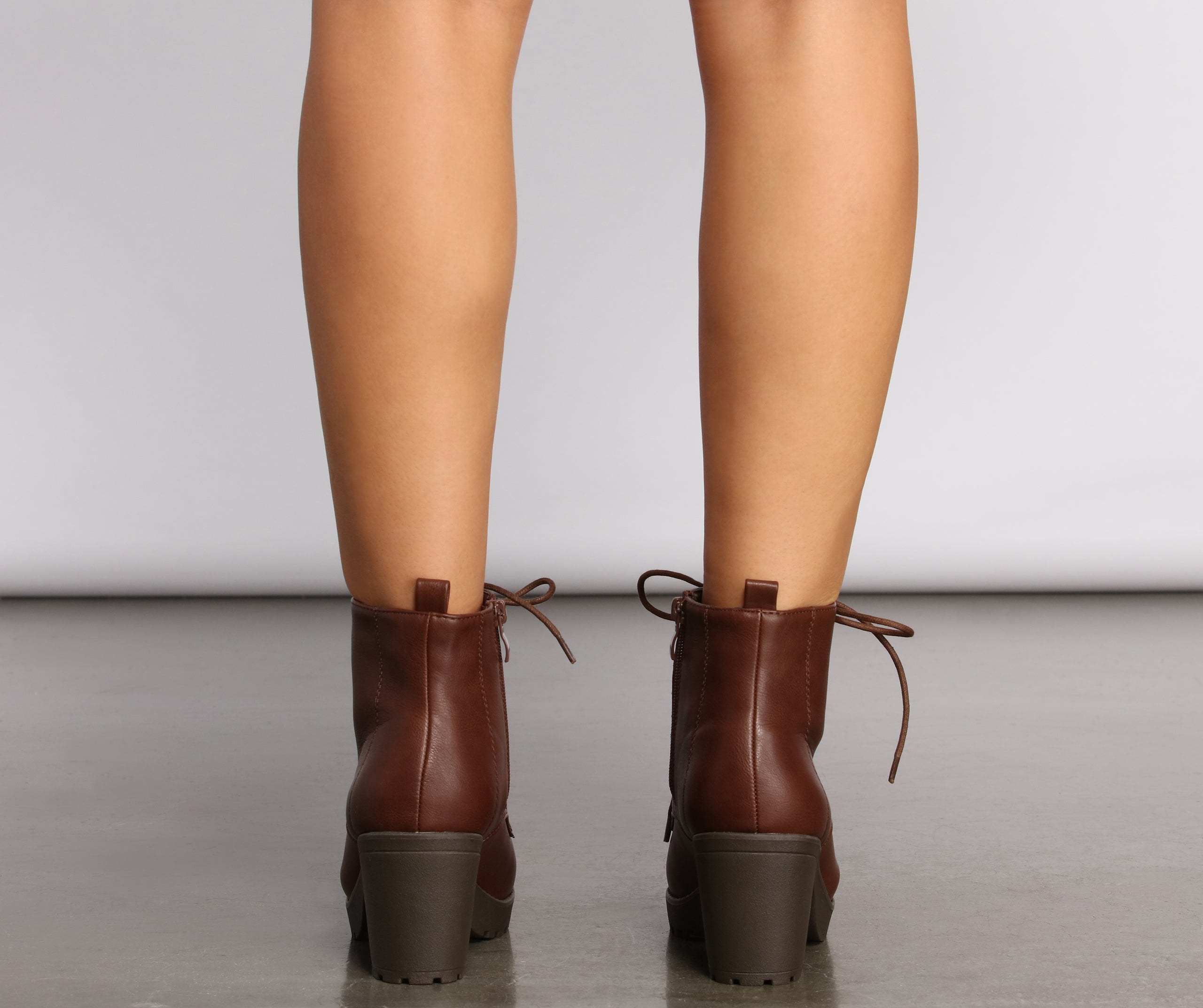 Lace Up Faux Leather Lug Booties Newgew