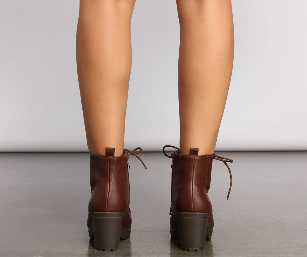 Lace Up Faux Leather Lug Booties Newgew