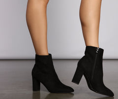 Faux Suede Pointed Toe Block Heel Booties Newgew