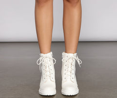 Edgy and Chic Faux Leather Lug Booties Newgew