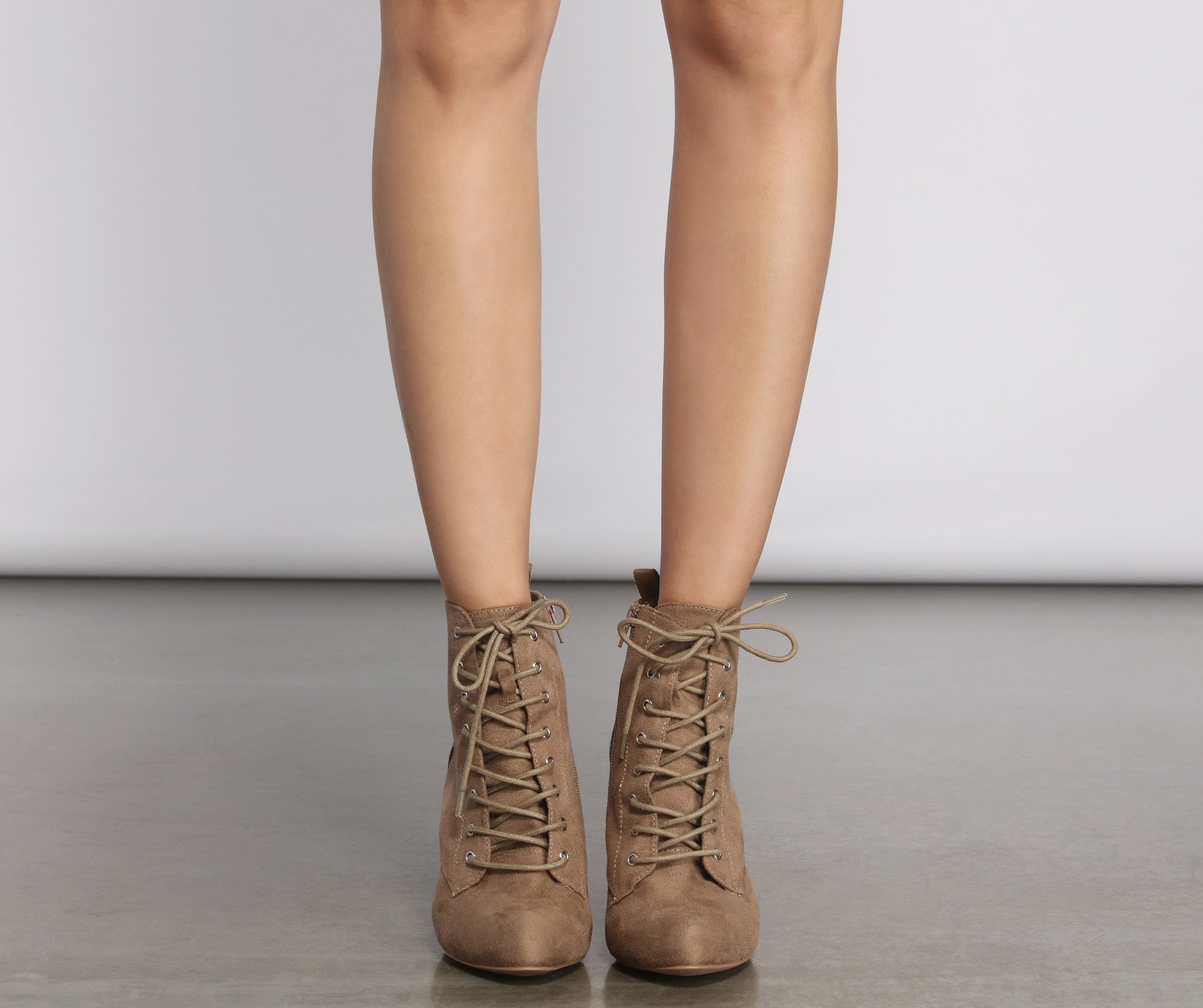 Essential Faux Suede Lace Up Booties Newgew