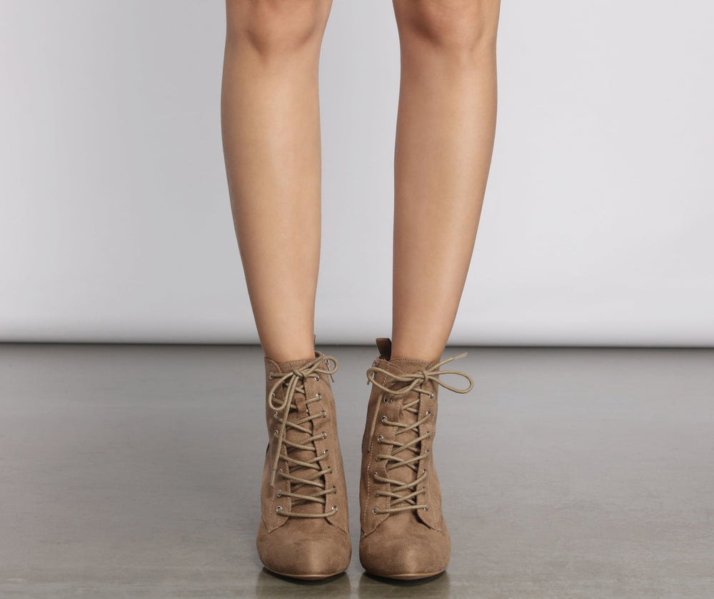 Essential Faux Suede Lace Up Booties Newgew