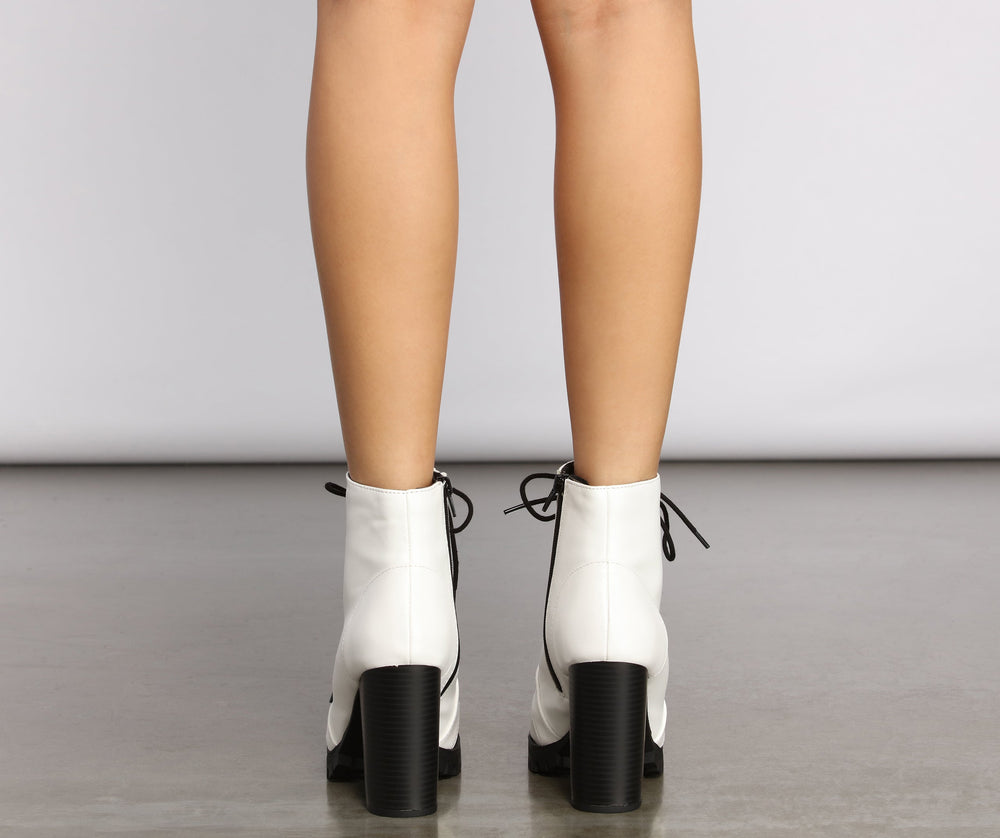 Faux Leather Lace Up Lug Booties Newgew