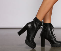 Faux Leather Lace-Up Lug Sole Booties Newgew