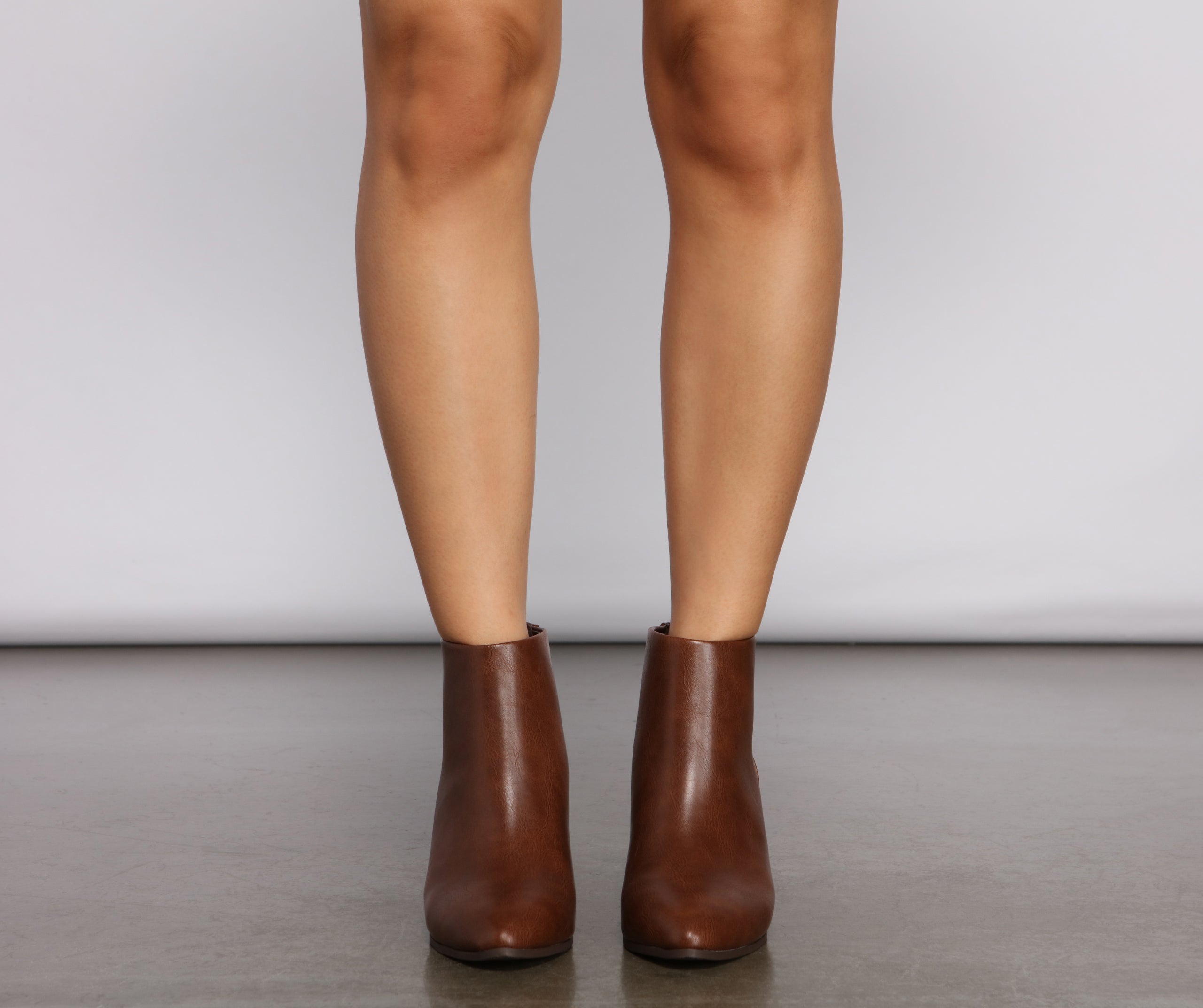 Faux Leather Stacked Block Heel Booties Newgew