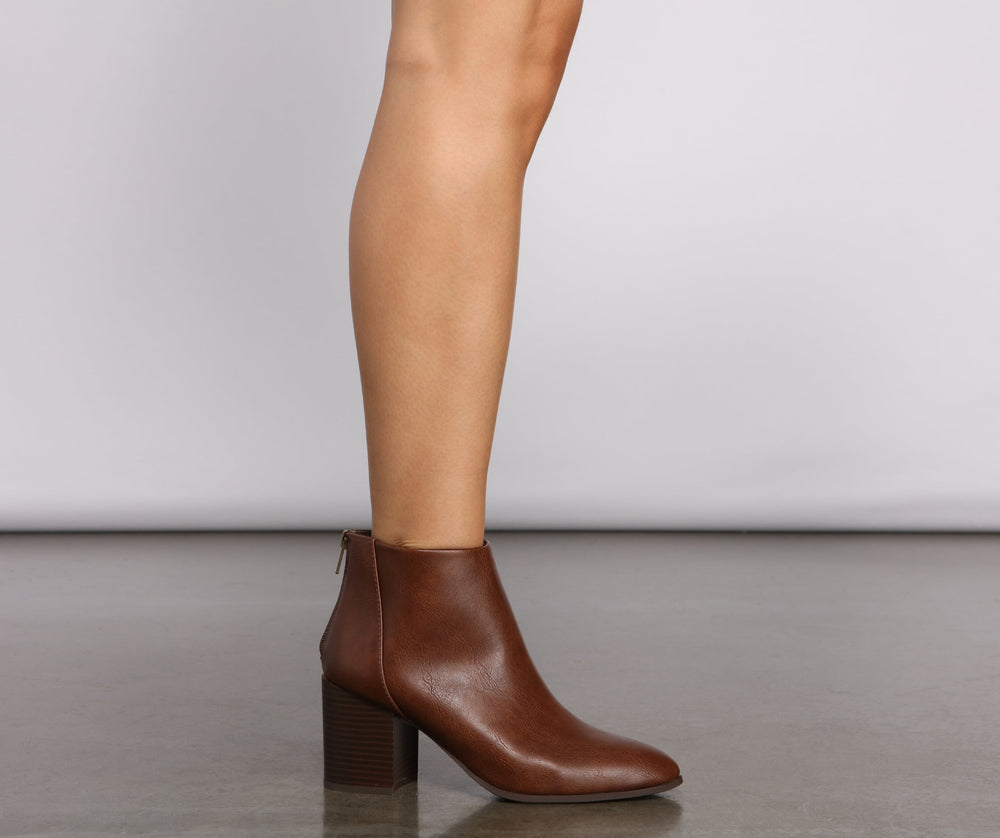 Faux Leather Stacked Block Heel Booties Newgew