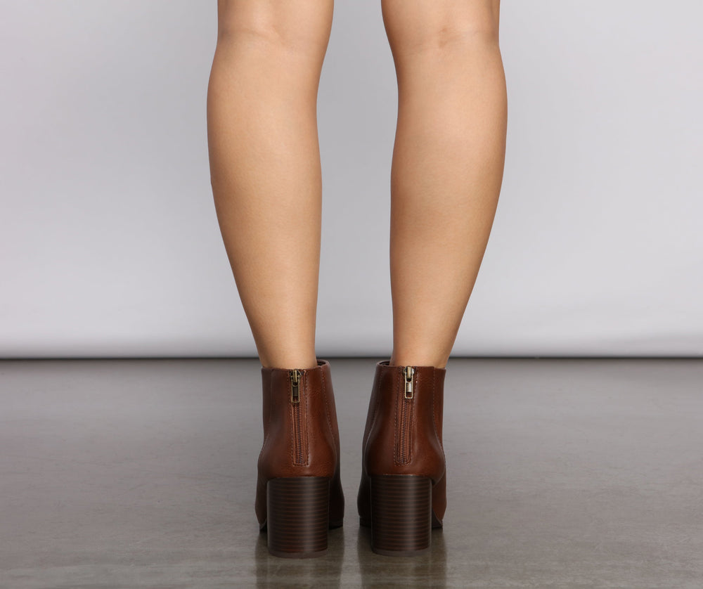 Faux Leather Stacked Block Heel Booties Newgew