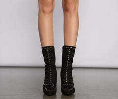 Faux Suede Studded Glam Stiletto Booties Newgew