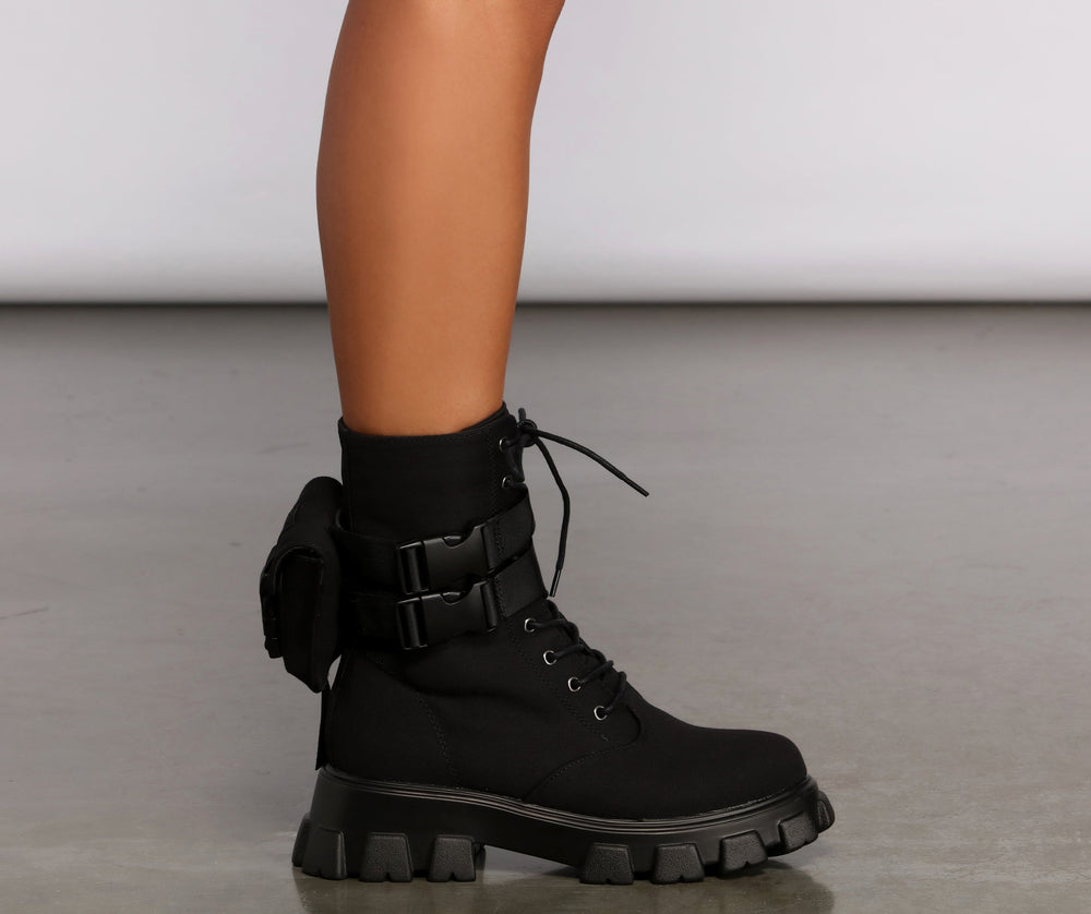 Faux Suede Combat Booties With Pouch Newgew