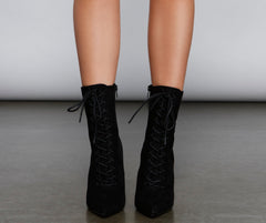 Get To The Point Lace-Up Pointed Toe Booties Newgew