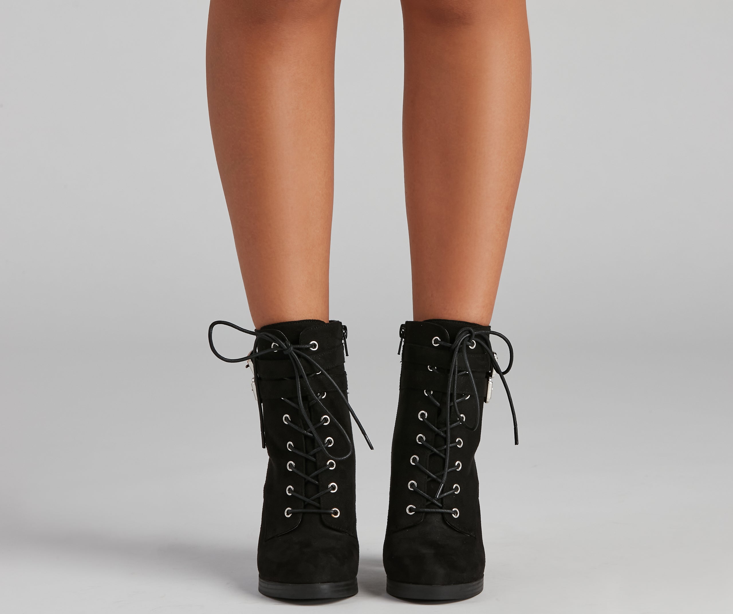 Edge It Up Buckle Strap Lace-Up Booties Newgew