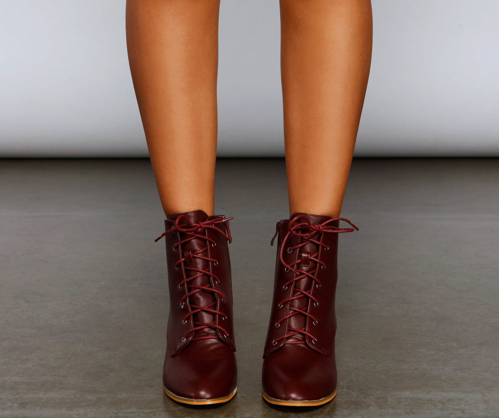 Cozy Cutie Lace-Up Block Heel Booties Newgew