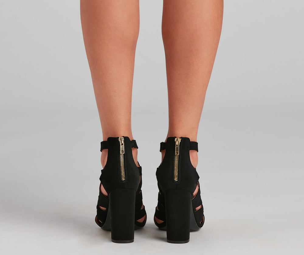 Lattice Work Nubuck Block Heel Booties Newgew